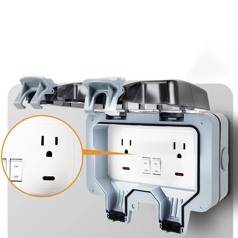 US-Standard-Außensteckdose, IP66, wasserdichte Steckdose, 15 A, 110 V-250 V, Wandsteckdose für nasse Räume, Aufbausteckdose mit Schalter