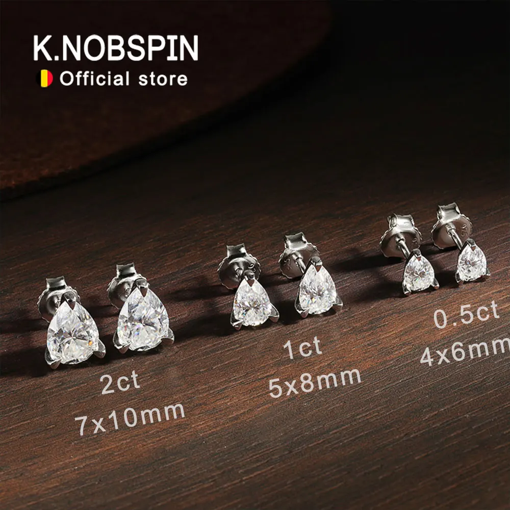 KNOBSPIN D VVS1 Pear Moissanite Earrings for Women GRA Certified Lab Diamond Solid s925 Silver Plated 18k Dainty Wedding Earring