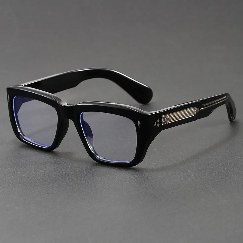 Handmade Thick Acetate Square Eyewear Vintage Metal Stud Decor Temple Anti Blue Light Computer Glasses Designer Optical Spectacl