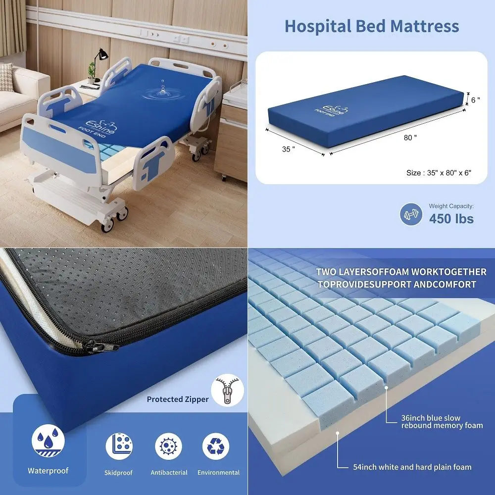 

Soft Hospital Bed Mattress Medical Bed Mattress for Back Pain with Waterproof Cover, Home Care Memory Foam,80 x 36 x 6, Maximum