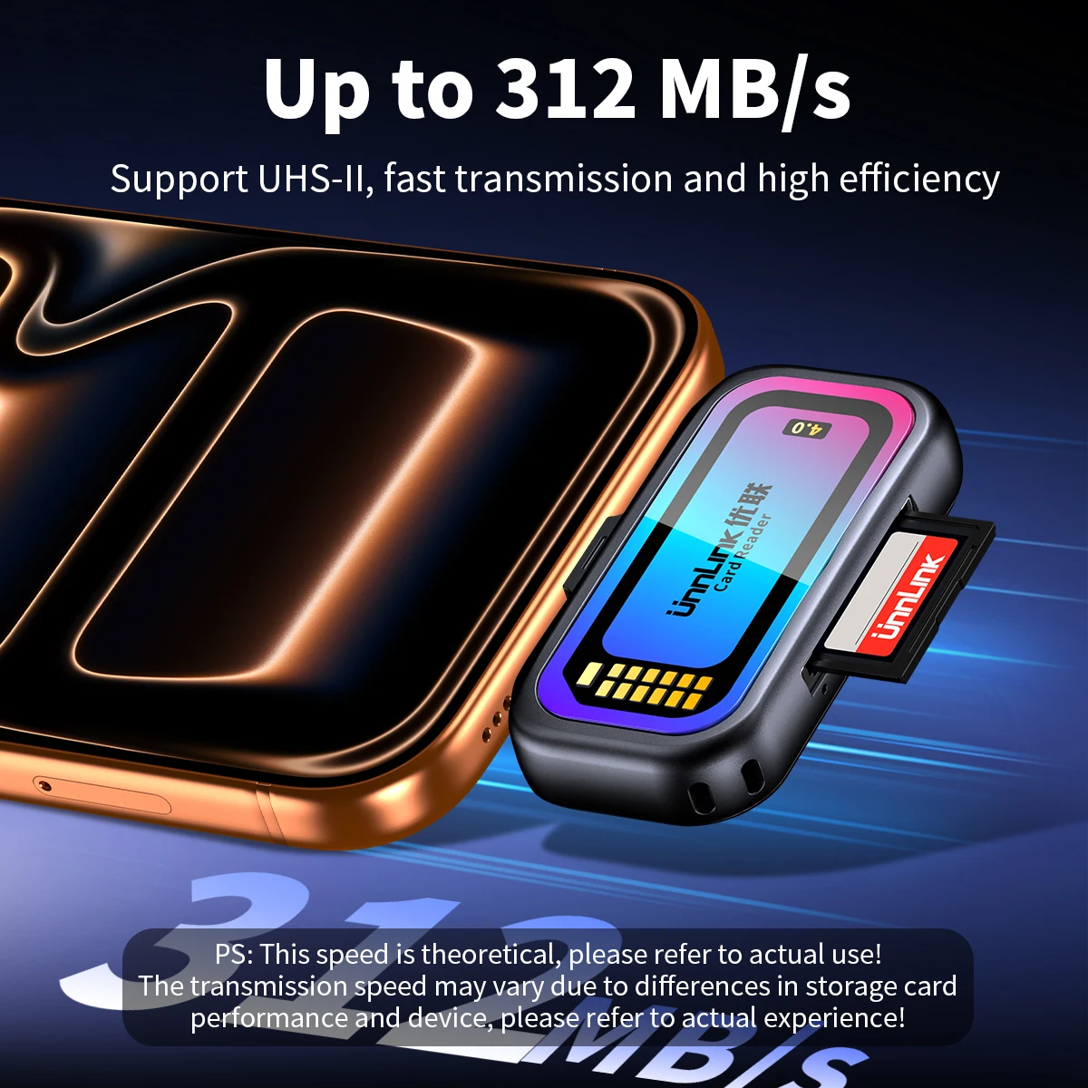 Unnlink SD 4.0 Card Reader 312MB/s USB-C to SD MicorSD TF Memory Card UHS-II Adapter for MacBook Laptop PC iPhone 17/16 Samsung