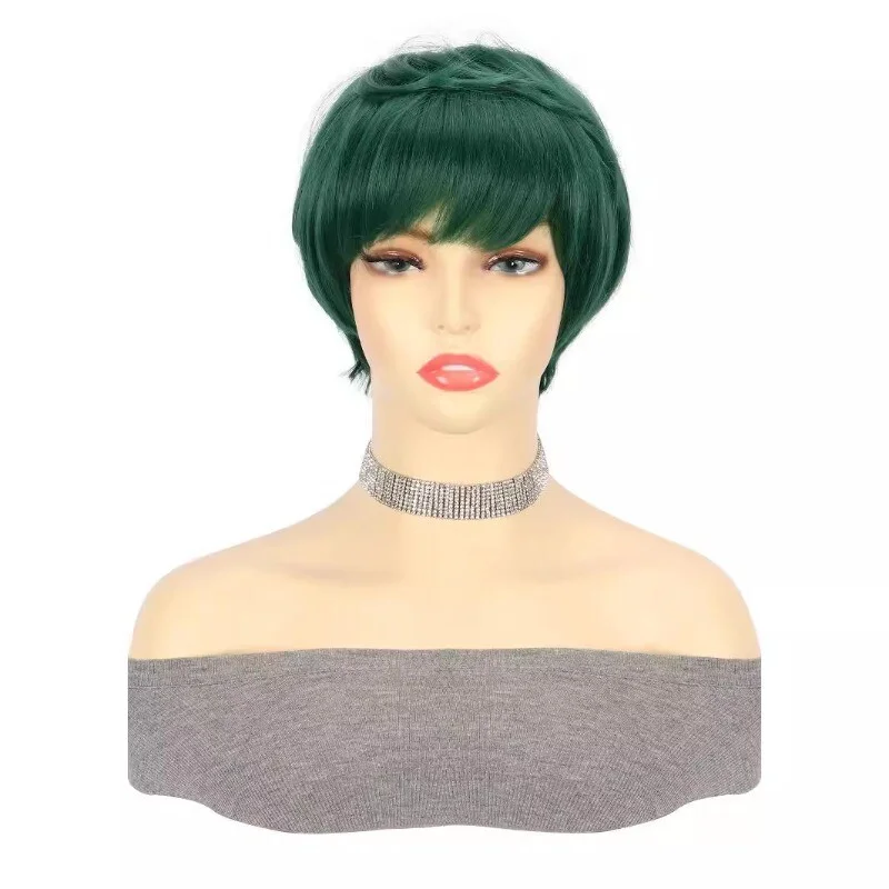 

Women Dark Green Short Curly Wavy Hair Ladies Full Wig