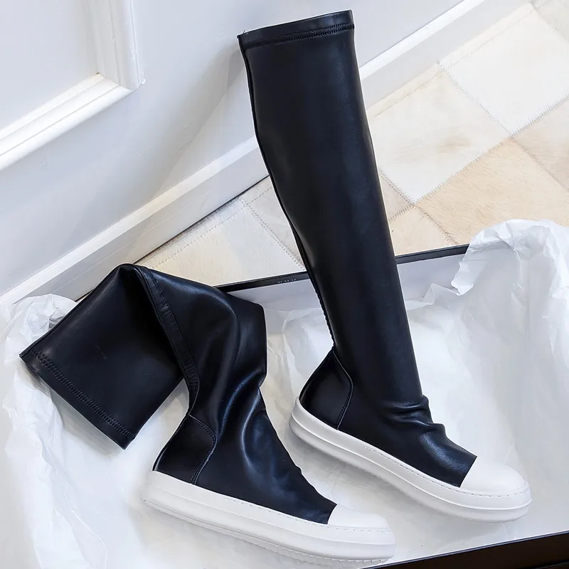 

Over the knee European and American boots women's new large size 2025 versatile simple thickened bottom elastic inverted boots