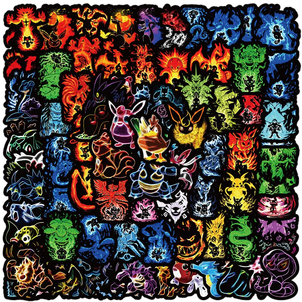 10/30/50/100pcs Colorful Neon Pokemon Cool Stickers for Kids Waterproof Graffiti Skateboard Motorcycle Laptop Cute Anime Sticker