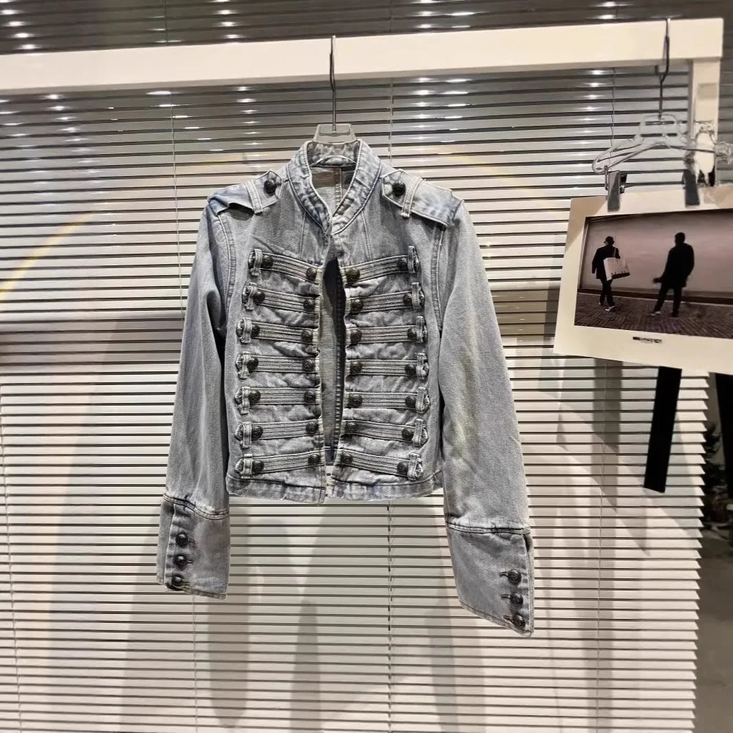 Short jacket women's 2026 spring and autumn winter new item slimming stand up collar long sleeved denim jacket top