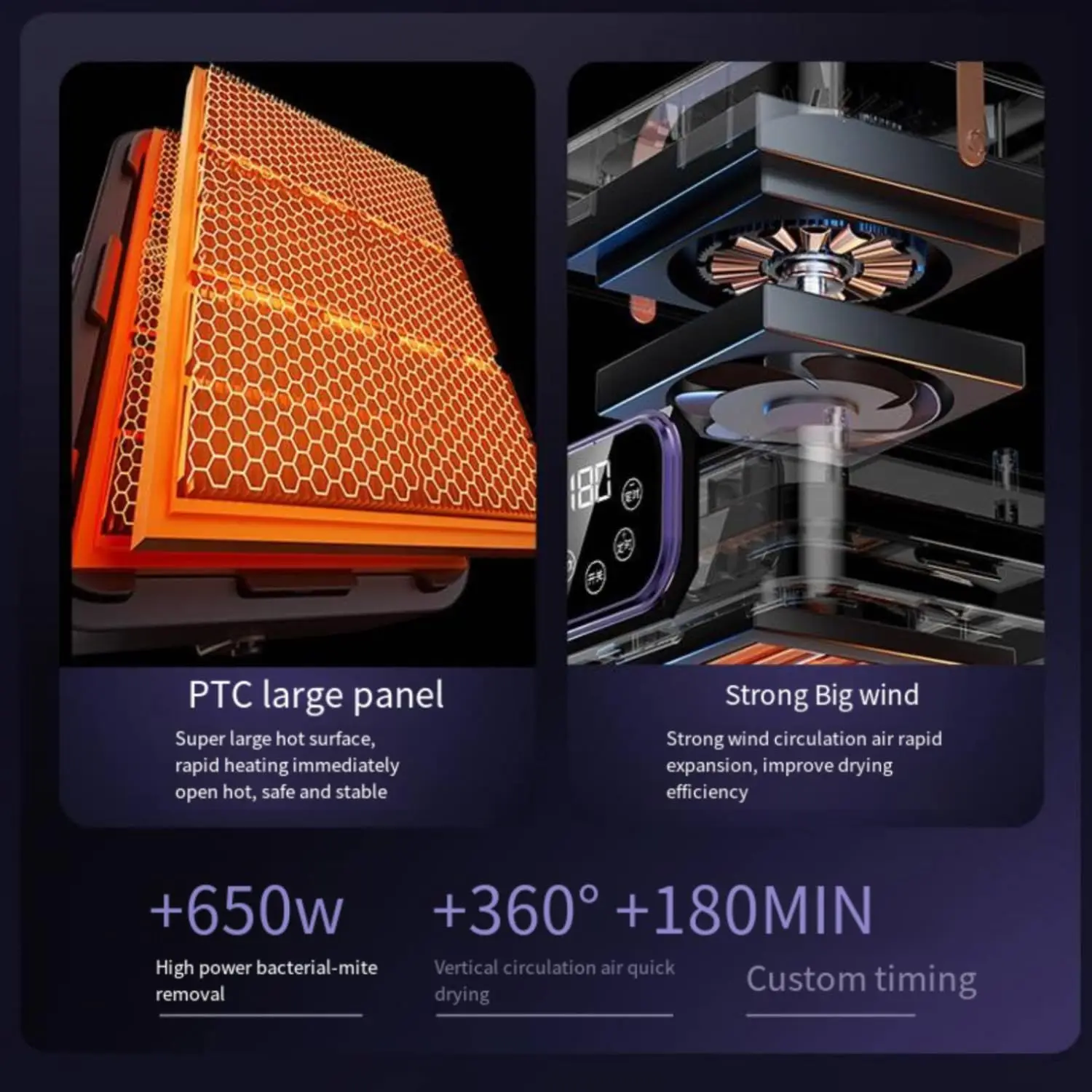 Portable Clothes Dryer 20KG 650W Fast Dry Touch Screen Remote Control Quiet Energy-Saving Purple