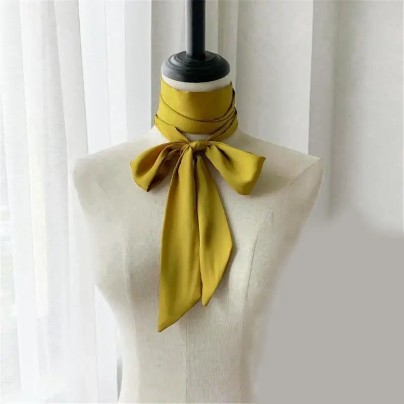 X7XB Long Ribbon Hair Scarf Decorative Silk Scarf Women French Plain Headband