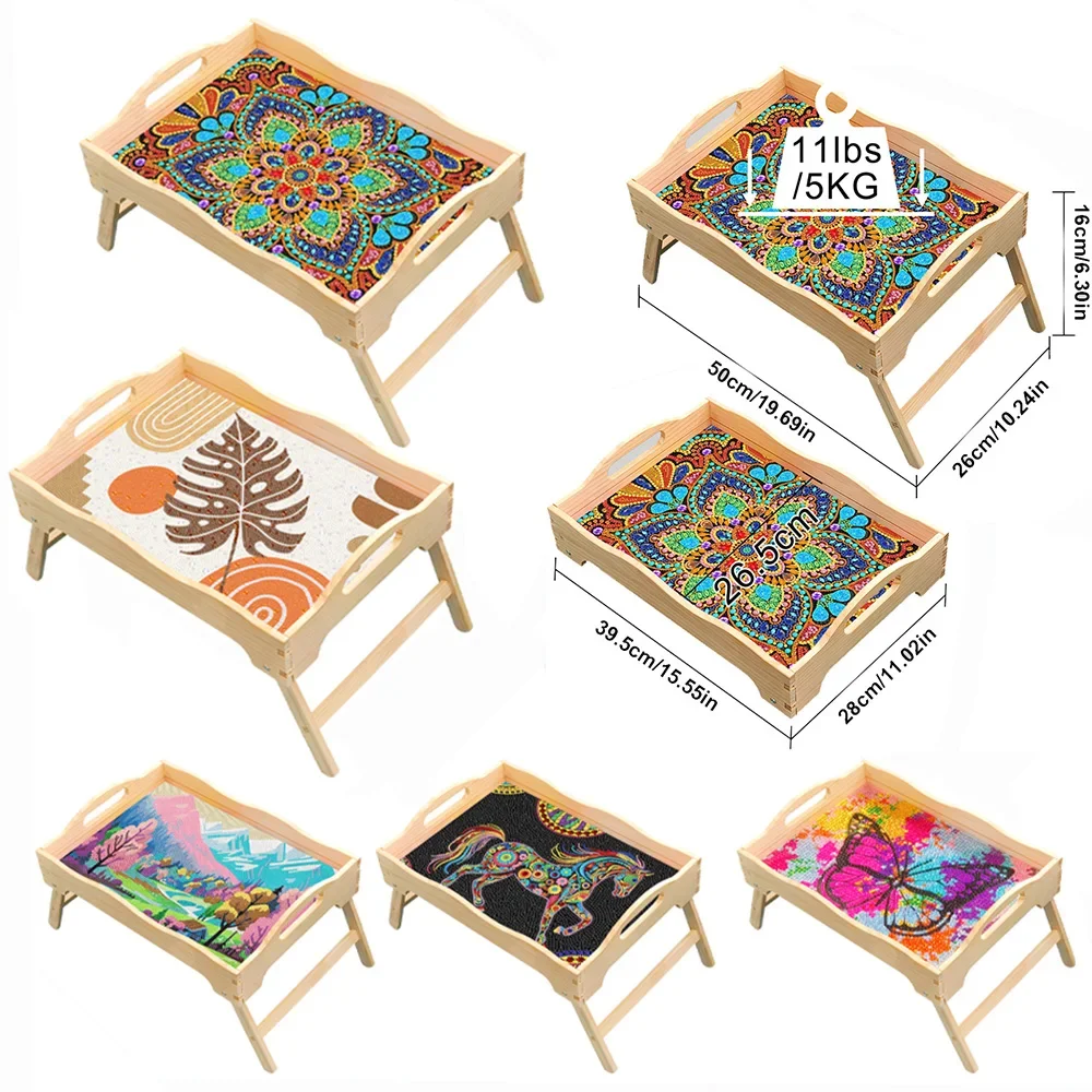 Bandeja decorativa de pintura diamante mandala com alça bandeja de mesa de centro borboleta jantar organizador bandeja unicórnio para servir comida