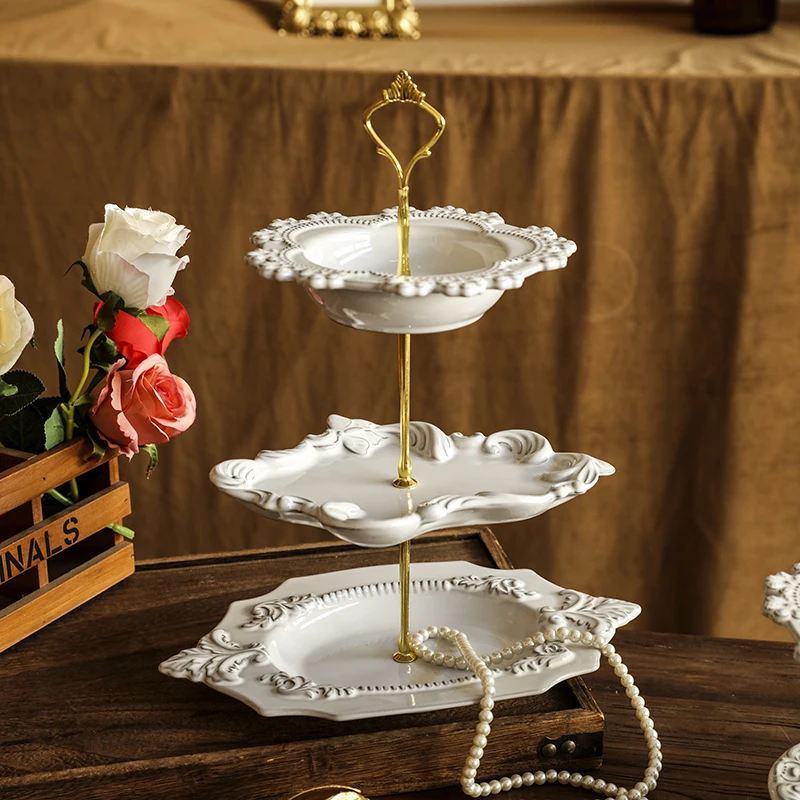 

medieval ceramic snack rack multi-layer storage tray afternoon tea snack fruit tray cake tray dessert table ornament