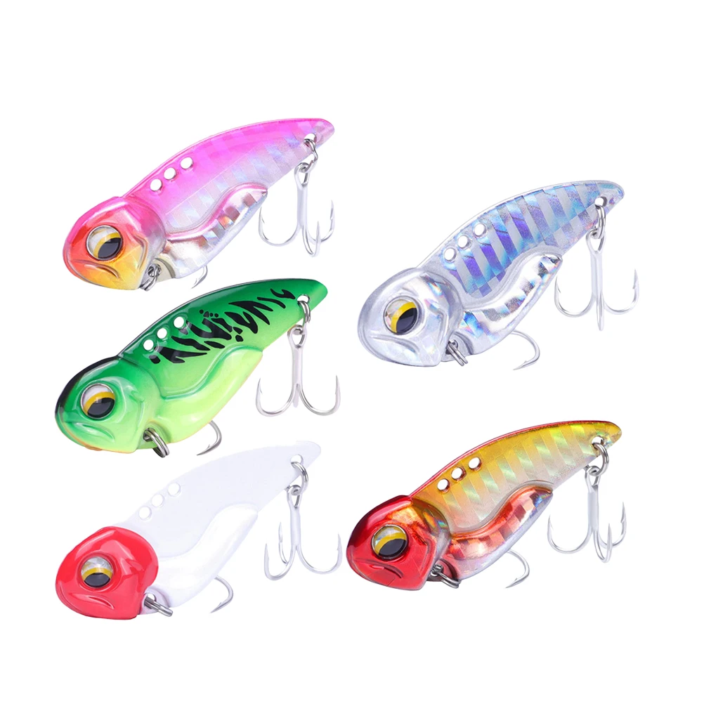 

5 pcs Fishing Lures Realistic Fish Shape Reusable Holography Grain Bright Color Double Treble Hook Slim Design for Bass