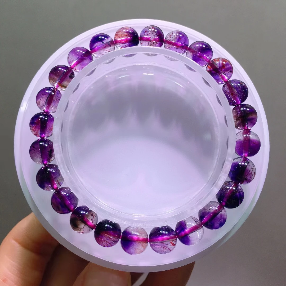 

8mm Natural Super 7 Seven Purple Rutilated Quartz Bracelet Woman Men Clear Round Beads Super Seven 7 AAAAAA