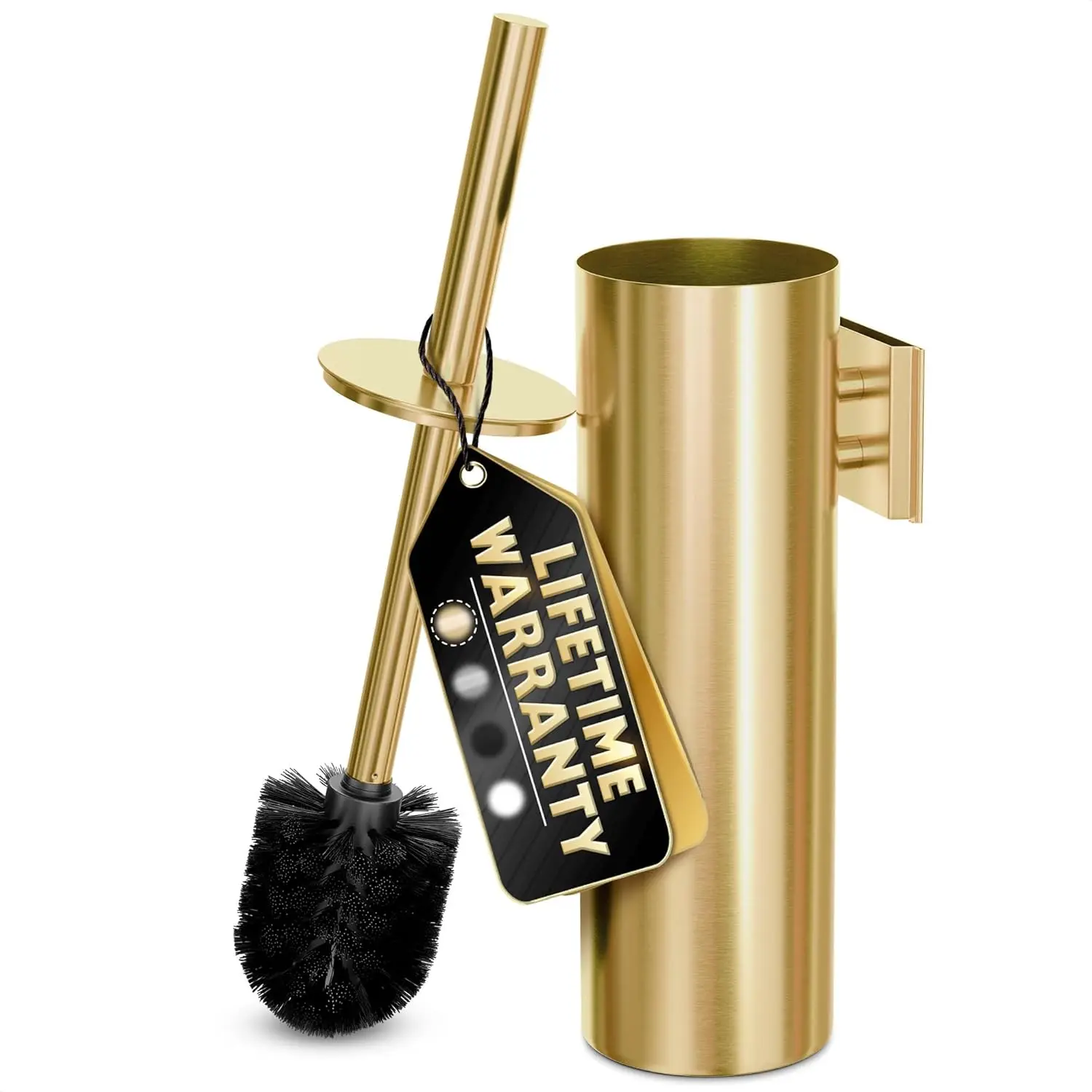 

Gold Toilet Brush and Holder Set with Wall Mount - Modern Wall Mounted Toilet Brush Made from