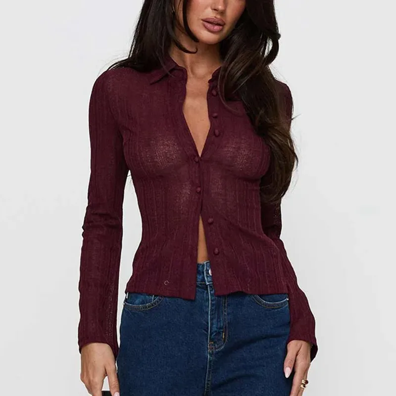 

2026 Women Y2k Vintage Striped Slim Fitted Shirt Coquette Long Sleeve Button Down Collared Tee Basic Office Work Blouse