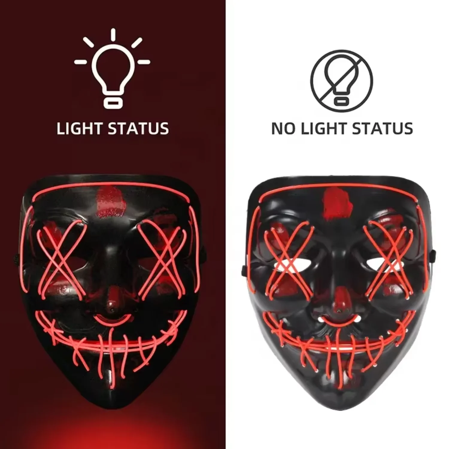 2024 Hot Sale Halloween Glowing Party Mask Black Words Halloween Led Masks