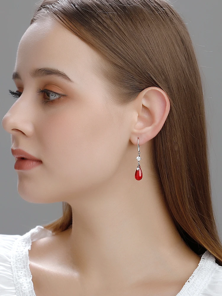 Women's Elegant Water Drop Long Tassel Earrings Classical Imitation Rose Red White Jewelry Ear Studs Drops