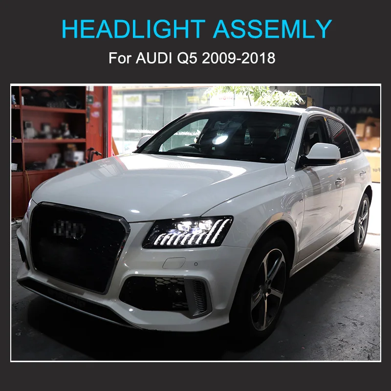 1 Pair LED Headlight for Audi Q5 2009-2018 Upgrade Headlights Plug and Play with LED DRL Dynamic Turning Full LED Head Lamps