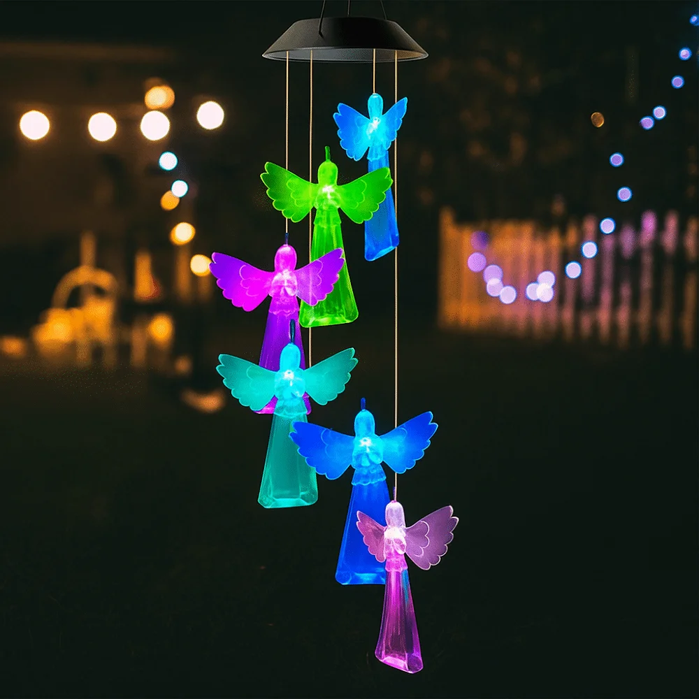 

Wall Hanging Decor Hanging Solar Angel Wind Chime Decorative ABS LED Wind Chime Colorful Color Changing Wind Chime Home Yard