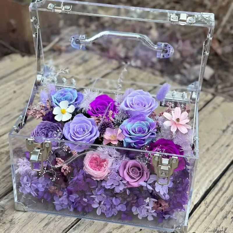 Preserved Flower Acrylic Box with Eternal Roses, Handmade Floral Gift for Wedding, Anniversary, Birthday Valentines