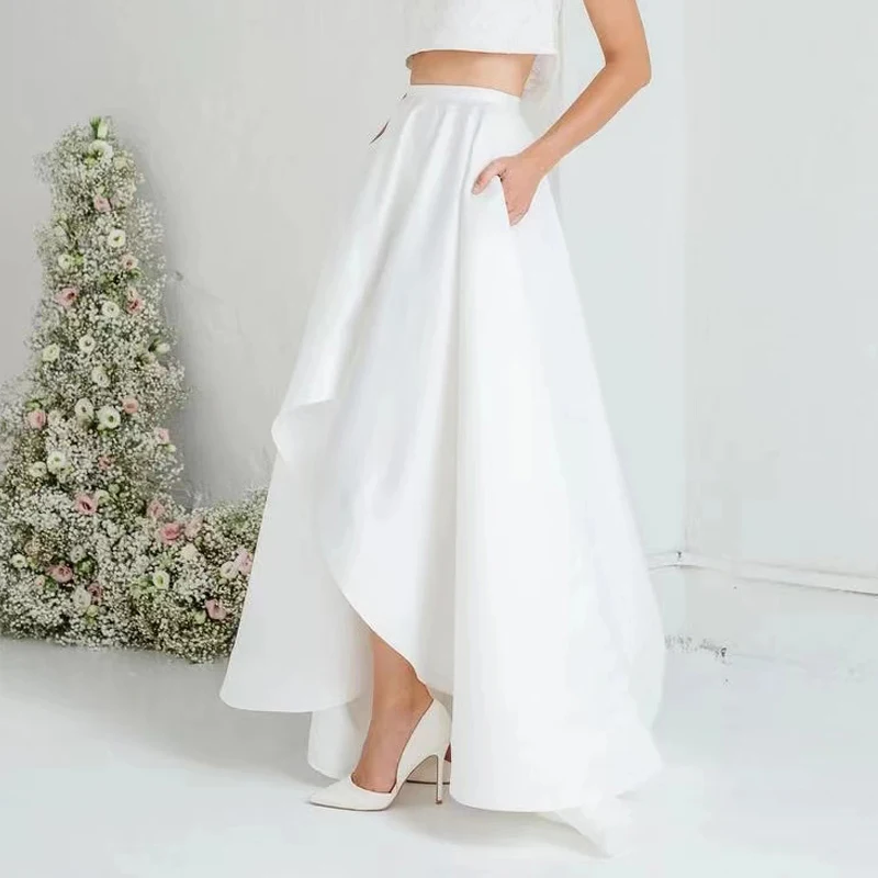 

Satin Hi Low Detachable Bridal Skirt Front Short Long Back Wedding Removable Train For Dresses Sexy Overskirt