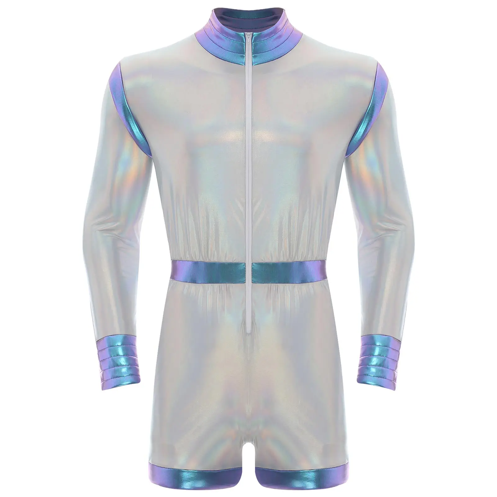 

Men Halloween Party Astronaut Robot Performance Costume Long Sleeve Shiny Sponge Edge Alien Robot Space Role Play Bodysuits