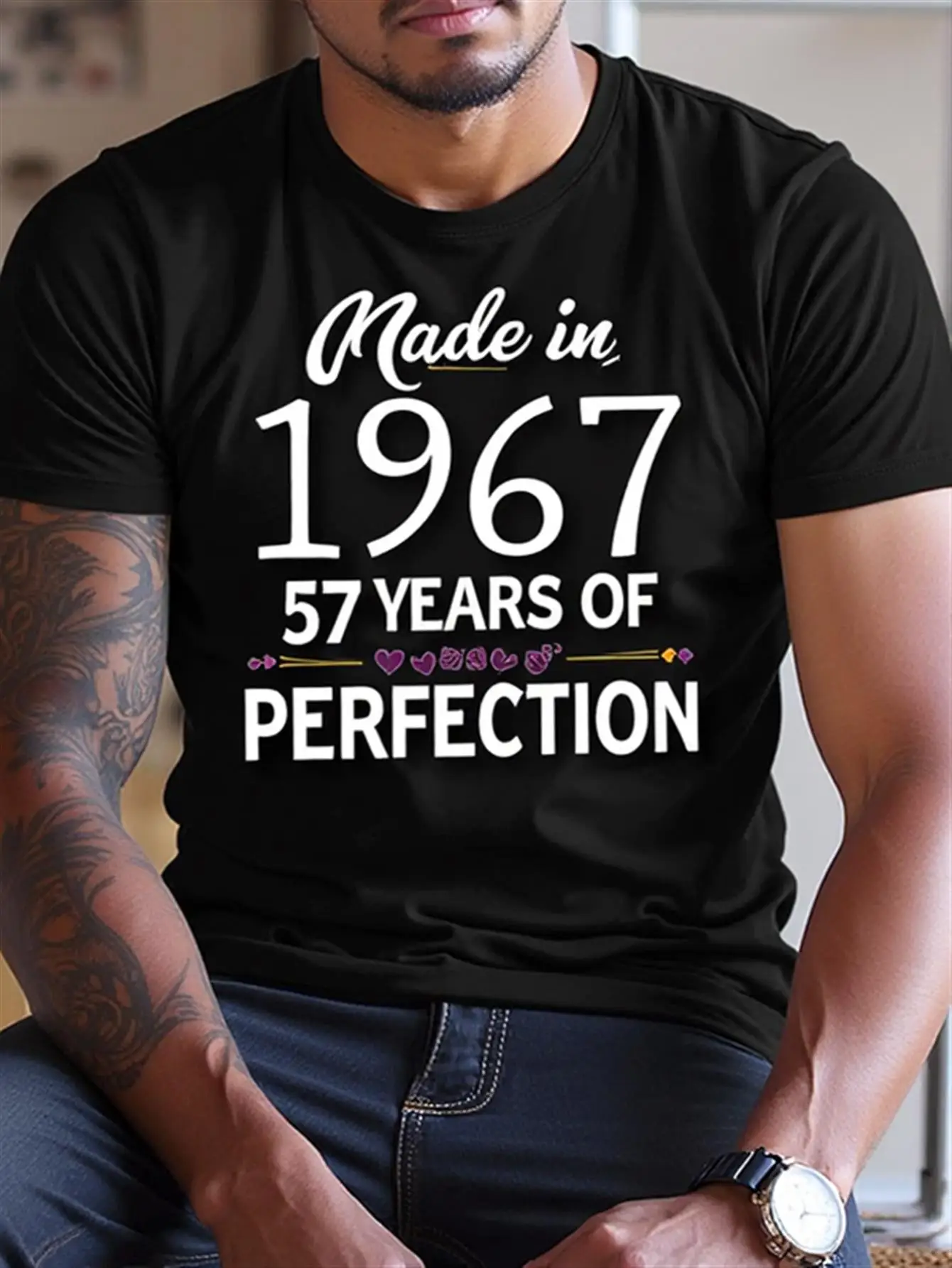 

1967 Classic T-Shirt, Perfect Design from 57 Years Ago, Recommended as a 57Th Birthday Gift, Pure Cotton Short-Sleeve Crew Neck Casual Summer Top, Machine Washable, Comfortable Fit, Suitable for Everyday Wear and Commemorative Celebrations (Black)