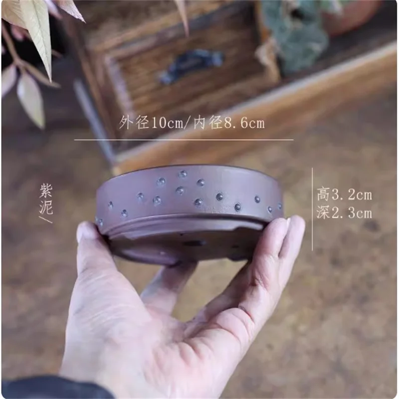 Ceramic Round Bonsai Pot, Drum-nail Nature, Purple-Sand, Traditional Chinese Room, Dormitory, Garden, Home Table Decoration - view 5
