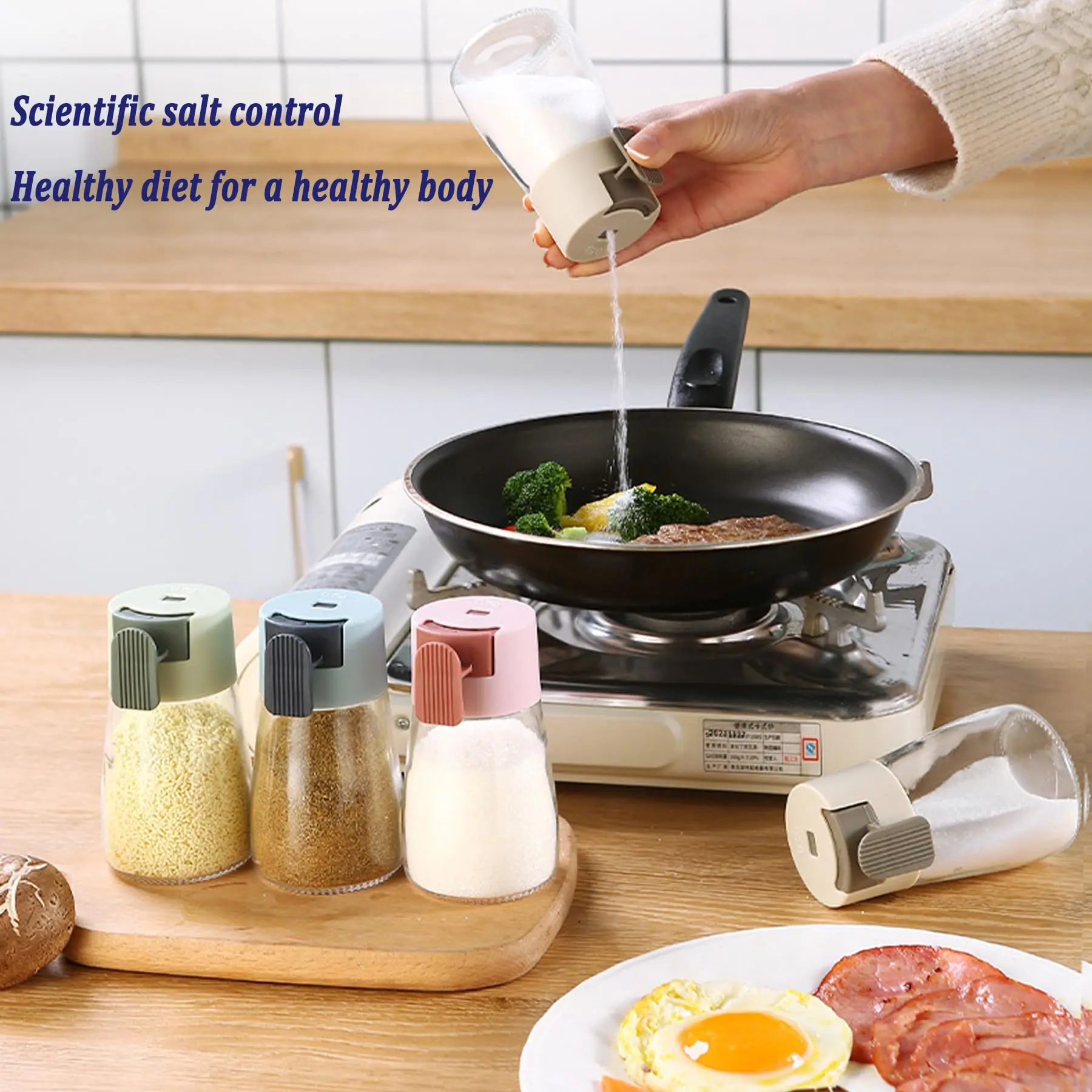 New Upgrate Precise Quantitative Push Type Air-Tight Glass Seasoning Condiment Bottle Each Press 0.5g Intake of Salt for Cooking