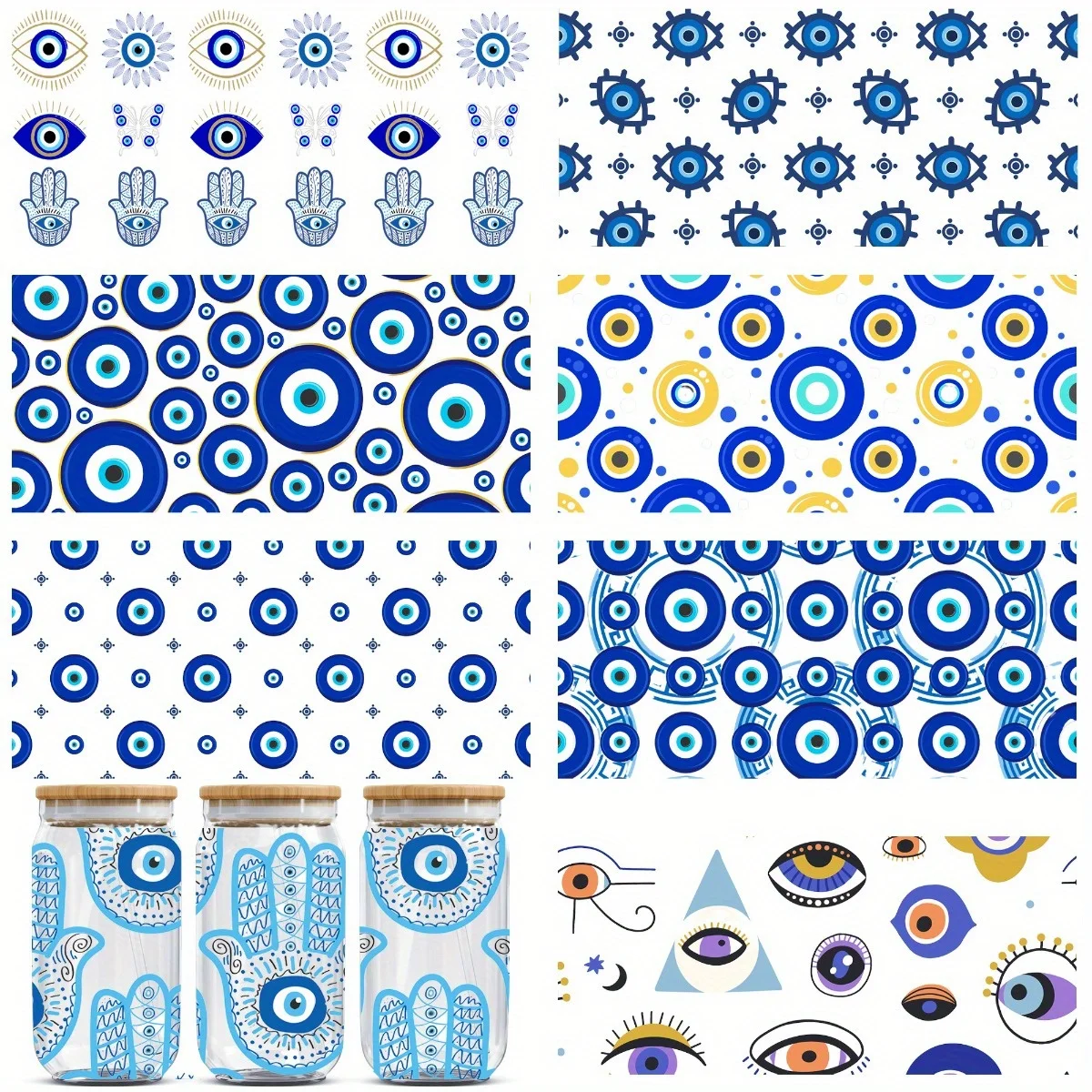 

Декоративные наклейки для кружек, 8 штук, с изображением глаза дьявола, УФ-печать, декоративная бумага DTF, водонепроницаемая, для кружек объемом 16 унций.