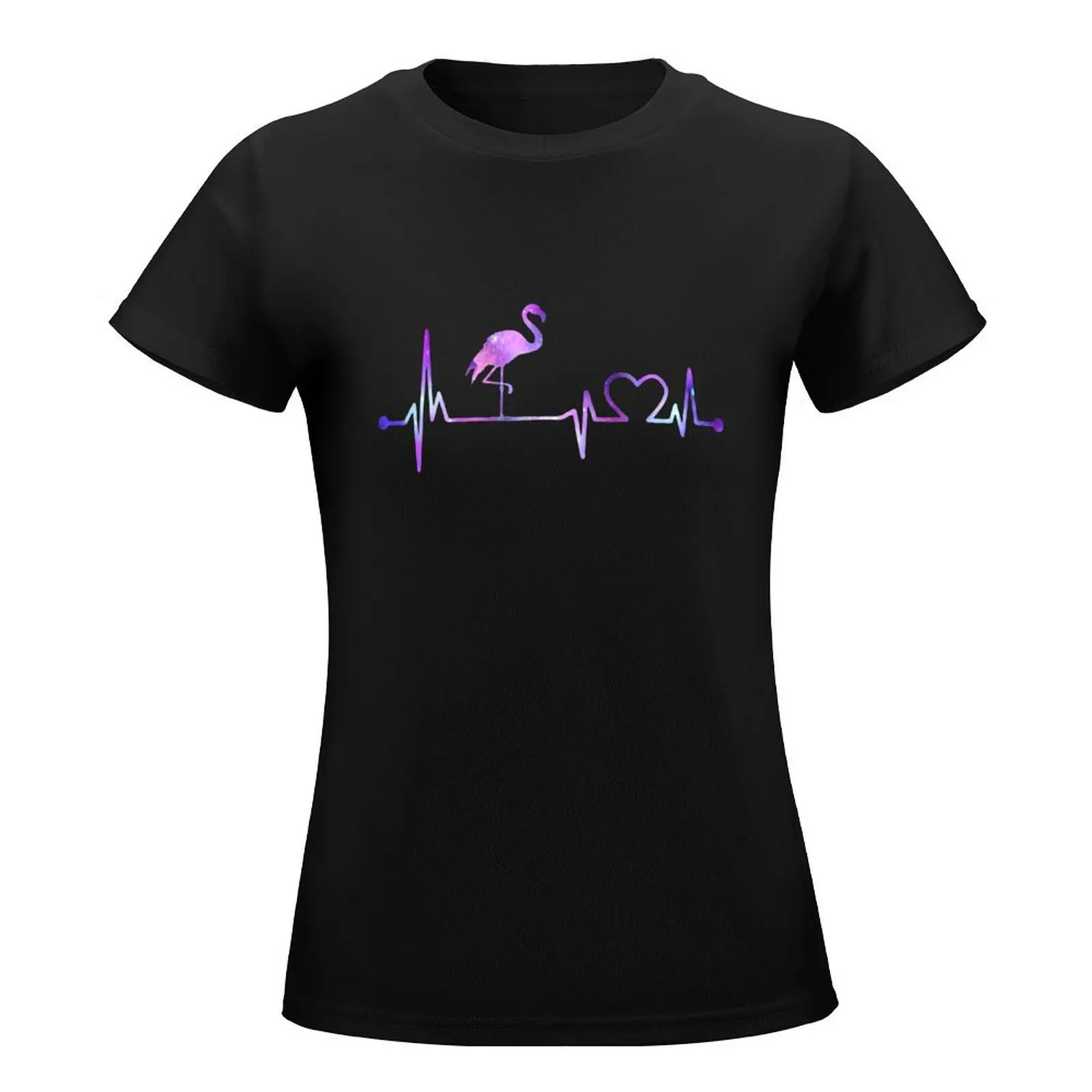 FLAMINGO HEARTBEAT GALAXY T-Shirt tops Blouse funny oversized spring clothes Women 2024