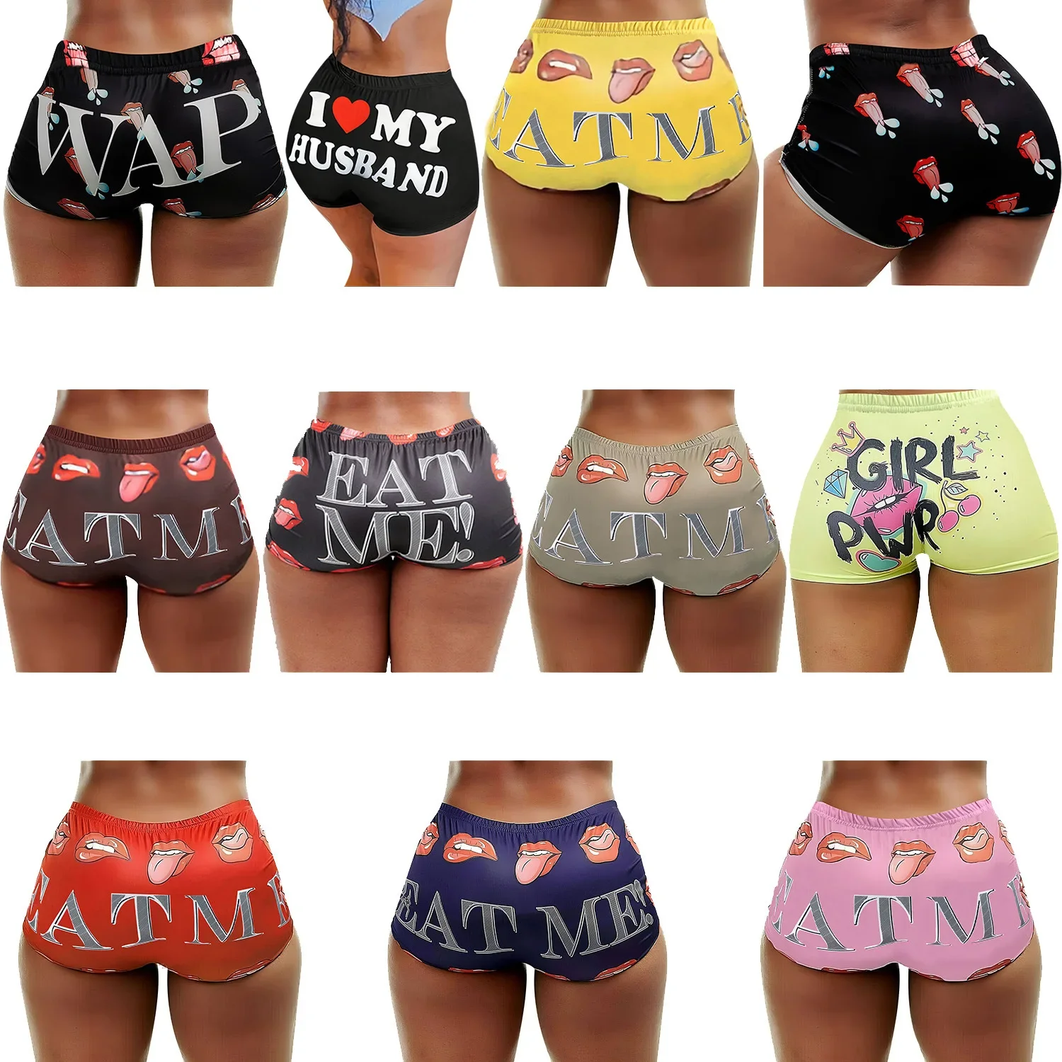 

M3057 Summer New Women's Clothing Tight Elastic Casual Shorts Lip Letter Printing Hot Pants