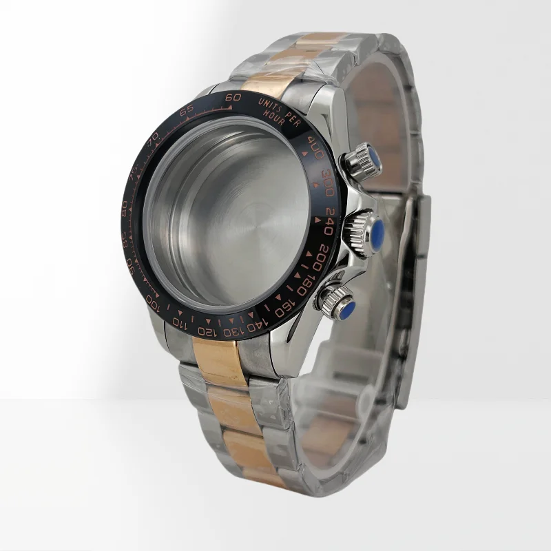 حافظة ساعة متعددة الوظائف لـ Daytona VK63 حركة كوارتز فولاذية قابلة للتعديل بإبزيم كريستال الياقوت سوار حافة سيراميك Fittin