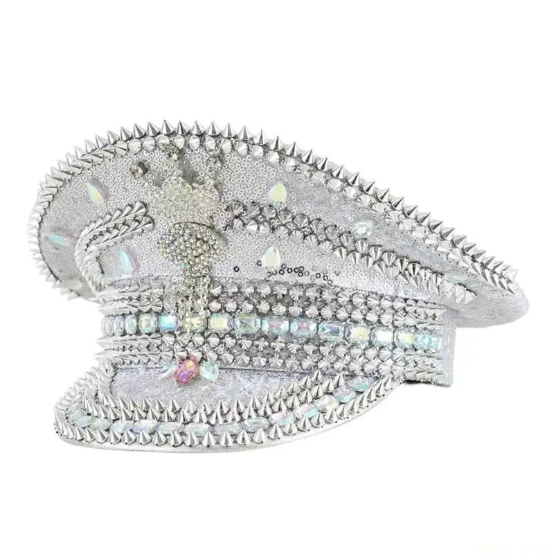 

31BF Мерцающая морская шляпа со стразами и блестками, костюм капитана, шляпа для тематического мероприятия