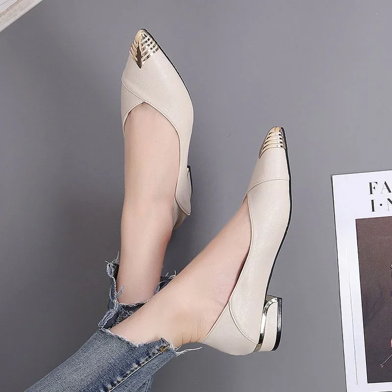 

Chunky Heels Low Heel Elegant Pointed Toe Ladies Pumps Women's Shoes Formal Block Beau Today on Sale Luxury Brand Footwear Young
