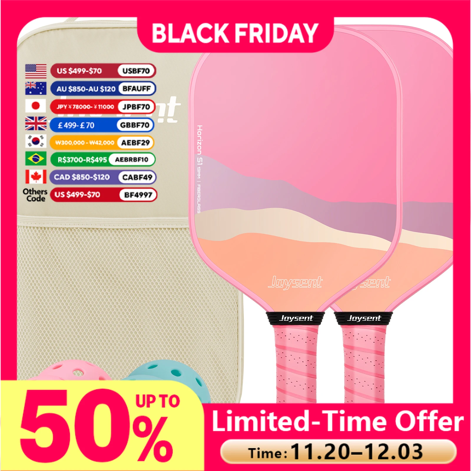 Conjunto de pás de pickleball Joysent com 2 raquetes leves de bola de picles com 4 bolas e 1 bolsa de transporte