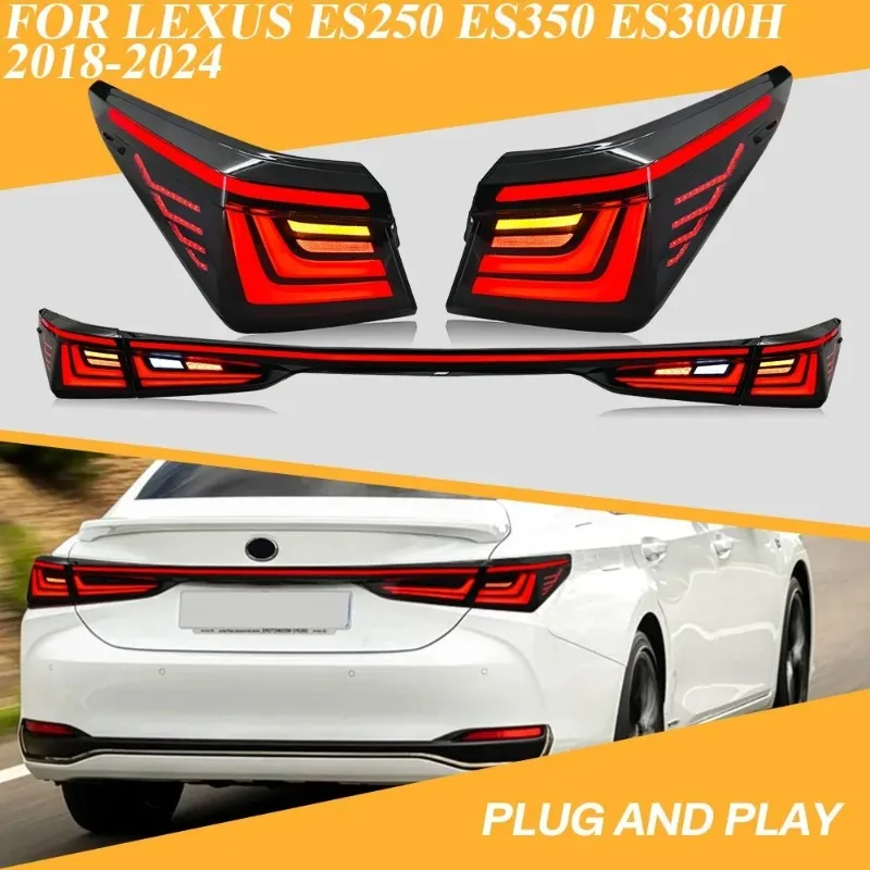 

Светодиодные задние фонари для Lexus ES250 ES350 ES300h 2018-2024, черный корпус, задние фонари с динамическим указателем поворота