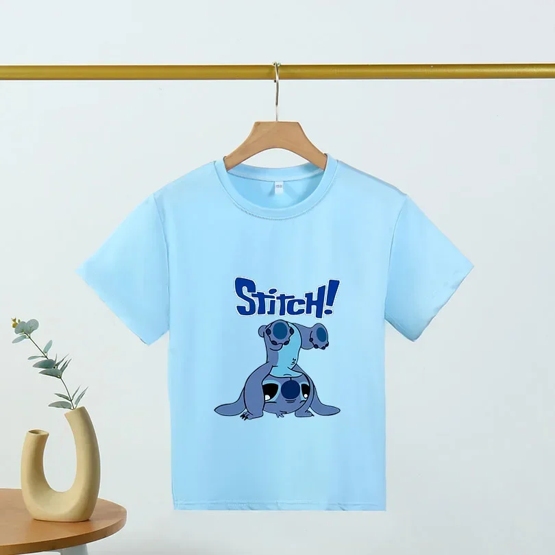 

Children's birthday gift Stitch cartoon pattern T-shirt boys and girls summer fashion casual round neck short sleeve
