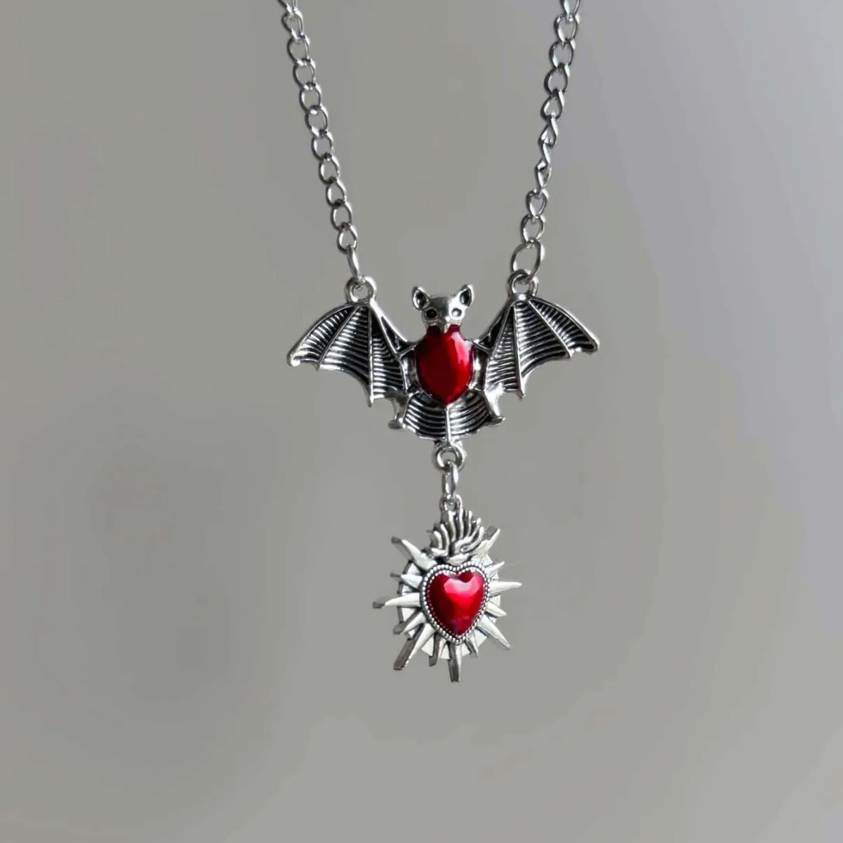 

Spike Heart Bat Necklace, Gothic jewelry, Vintage, Witchcraft accessories, Vampire, pagan, Victorian, Choker For Women Man