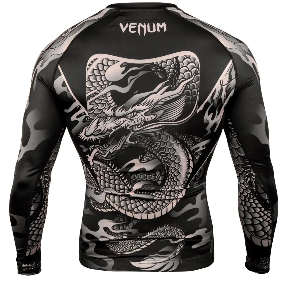 Dragon Pattern Long Sleeve Compression Shirt for Fitness Training MMA BJJ Workout Anti-slip Quick Dry