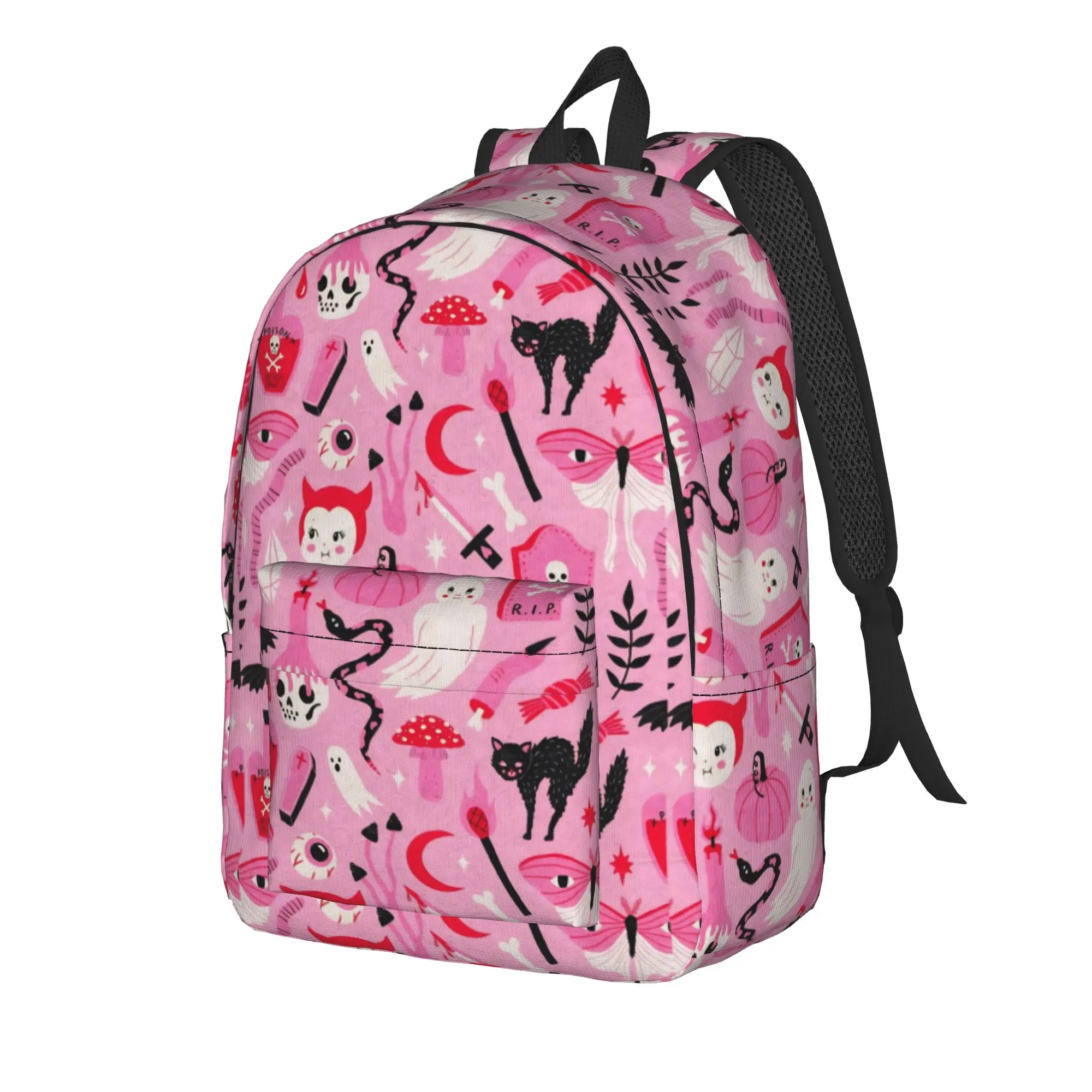 Halloween Gothic Classical Backpack Gift Student Work Bubblegum Goth Pink Daypack for Men Women College Canvas Bags