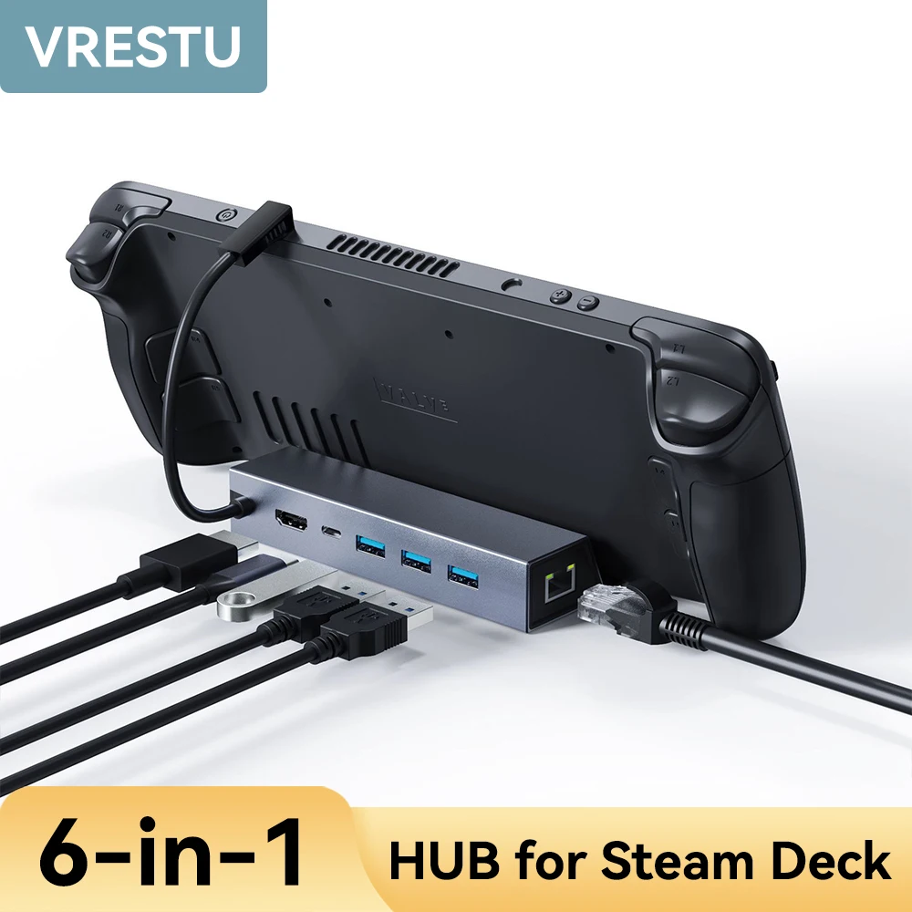 USB Type-C Expansion TV Base Stand 6 in1 HUB Aluminum Alloy Holder Dock 60Hz Hdmi-compatible Display RJ45 for Steam Deck Console