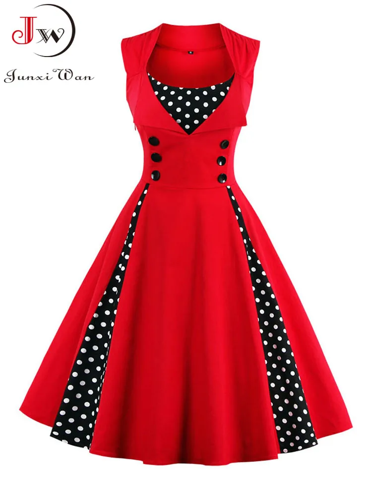 Sukienka damska w stylu retro vintage z lat 50. i 60., rockabilly, w kropki, rozkloszowana, pin-up, letnia sukienka na imprezę, elegancka tunika, vestidos, casual, rozmiary S-5XL