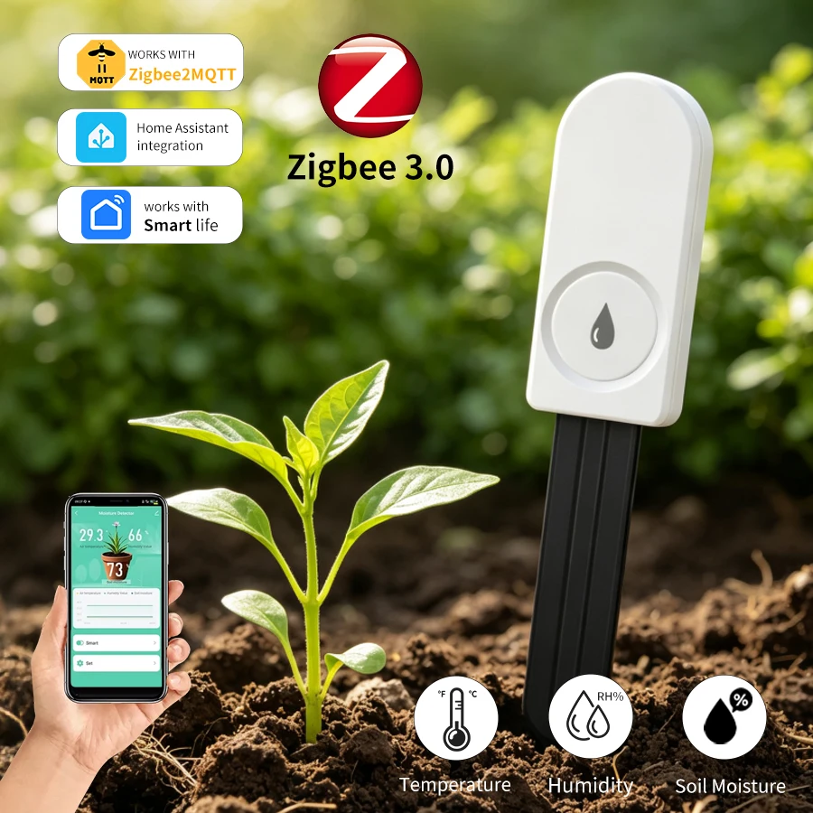Zigbee Soil Moisture Sensor Thermometer Hygrometer Smart Soil Tester Plant Monitor Support Smart Life Zigbee2MQTT Home Assistant