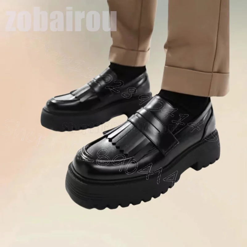 

Black Tassels Round Toe Wave Pattern Bottom Loafers Fashion Slip On Men Shoes Luxurious Handmade Party Office Men Casual Shoes