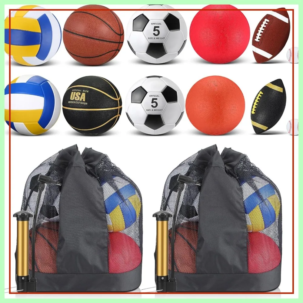 

12 Pcs Sport Ball Set Basketball Football Soccer Volleyball Baseball with Pump Bag