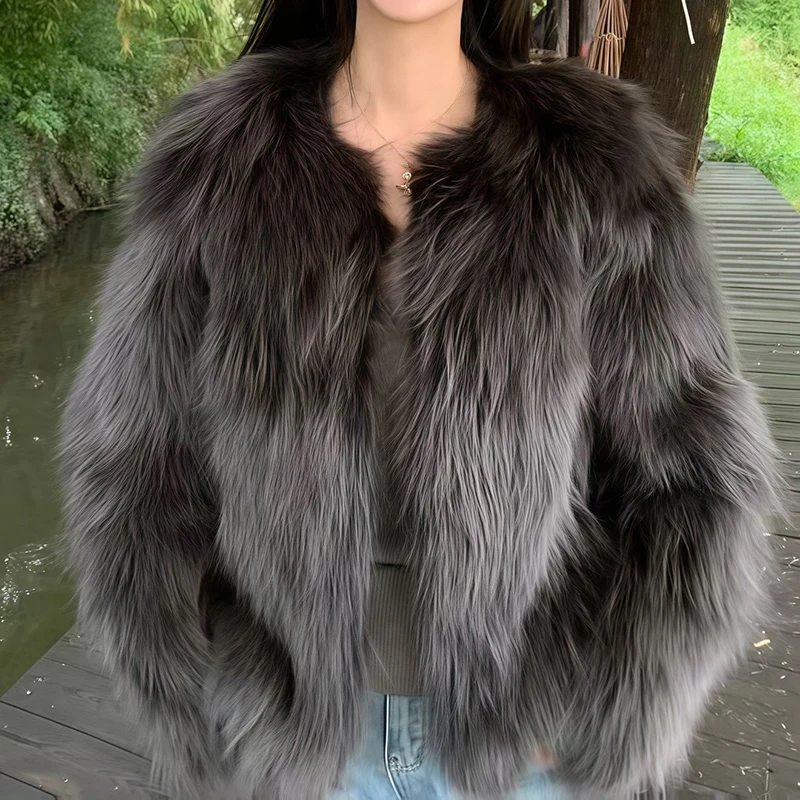 الراقية المرأة الأنيقة Maomao معطف قصير سليم صالح كم طويل الشتاء سترة الشباب موضة خفيفة فاخرة عادية الفراء أبلى