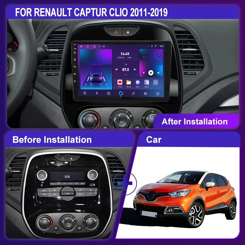 2 Din Android 12 Car Radio Multimedia Player For Renault Captur Clio 2011 - 2019 DSP GPS Navigation Carplay Stereo audio DVD 4G