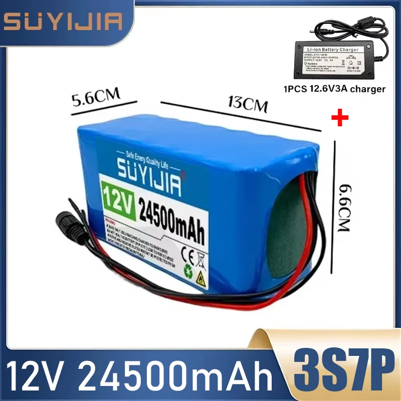 

12V 24500mAh 18650 Lithium Ion Batteries 3S7P Rechargeable Battery Pack for Electric Bicycle Moped E-Scooter with BMS Recharger