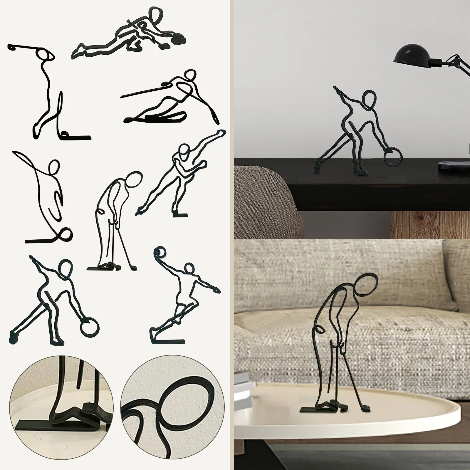 Modern Abstract Metal Sports Character Sculpture Decor
