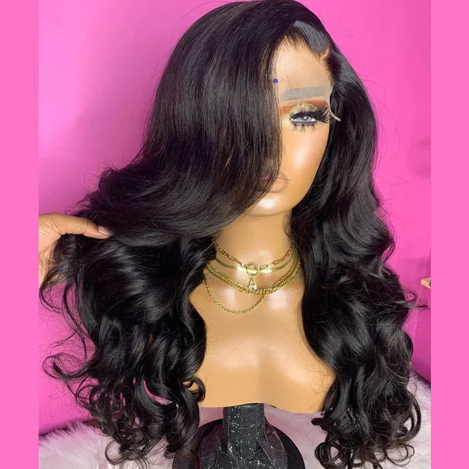

Glueless Preplucked Black Body Wave Lace Front Wigs 26Inch Long 180Density Soft For Women With Baby Hair Good Texture