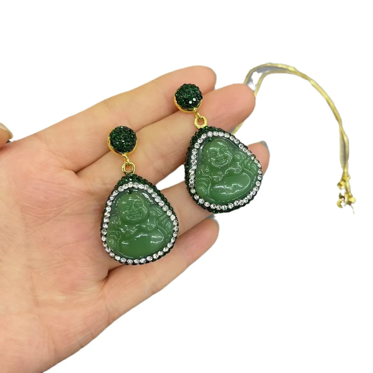 Ore Smiling Buddha Pottery Clay Inlaid Original Three-piece Set Popular Jewelry Set Hot-selling pendant necklace earring ring